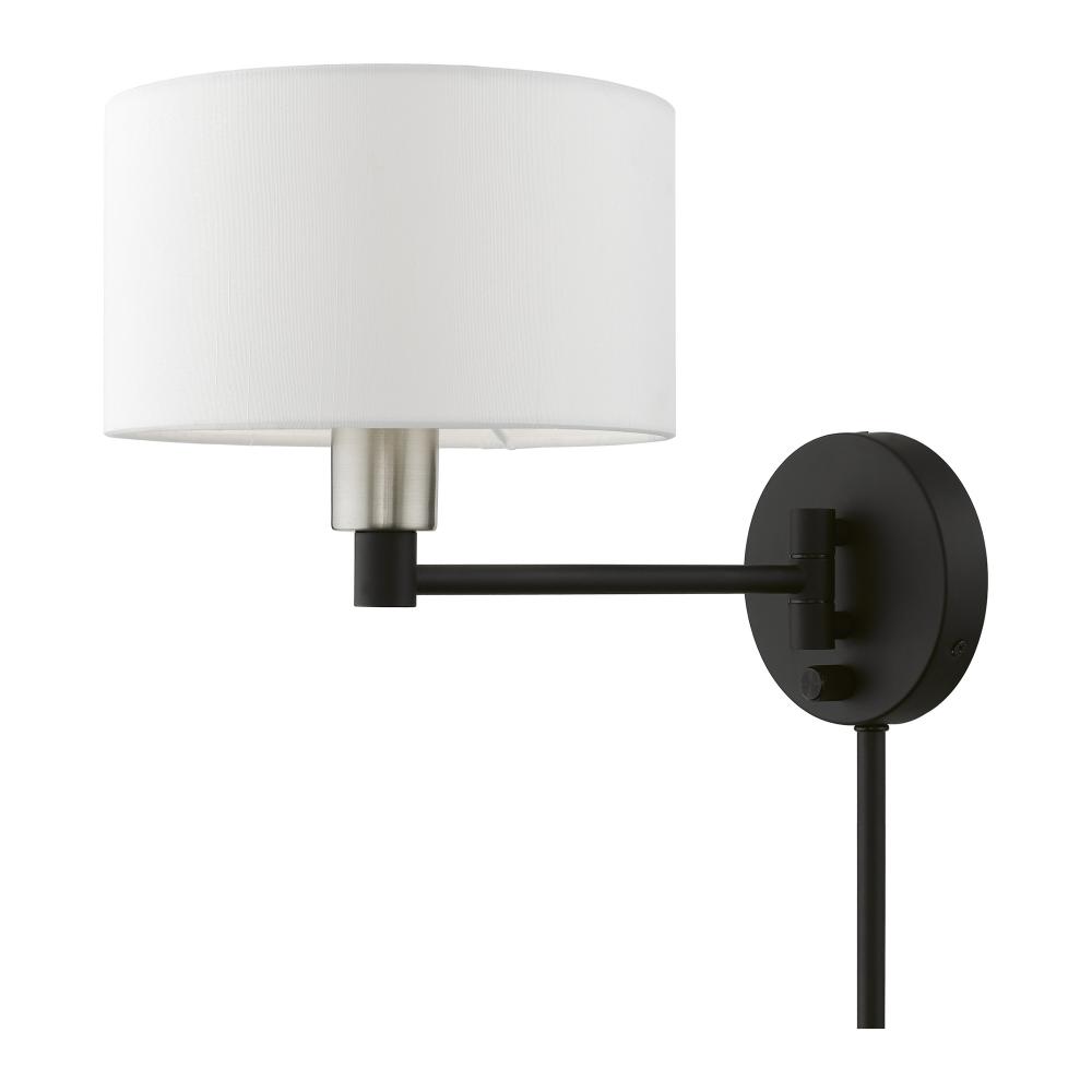 1 Light Black with Brushed Nickel Accent Swing Arm Wall Lamp