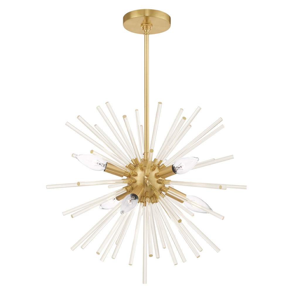 6 Lt Satin Brass Pendant Chandelier