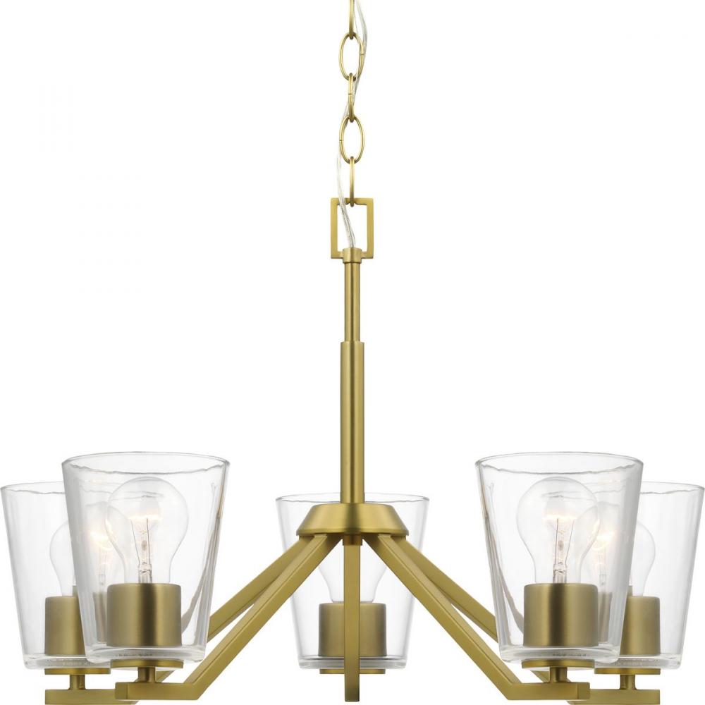 Vertex Collection Five-Light Brushed Gold Clear Glass Contemporary Chandelier