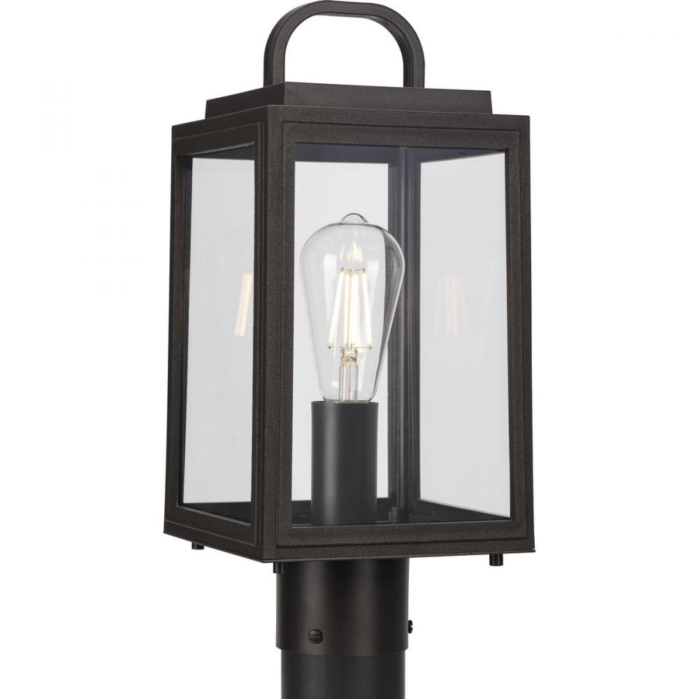 Grandbury Collection One-Light Transitional Antique Bronze Clear Glass Outdoor Post Light with DURAS