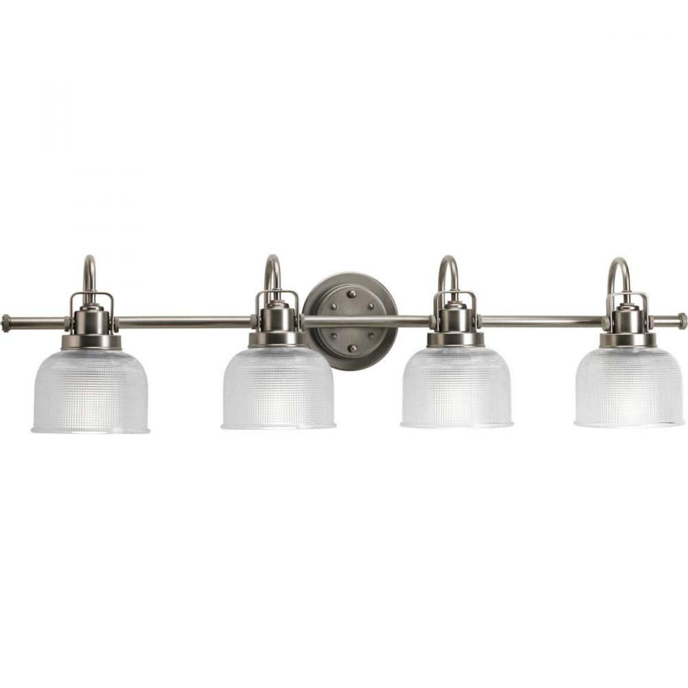 Archie Collection Four-Light Antique Nickel Clear Double Prismatic Glass Coastal Bath Vanity Light