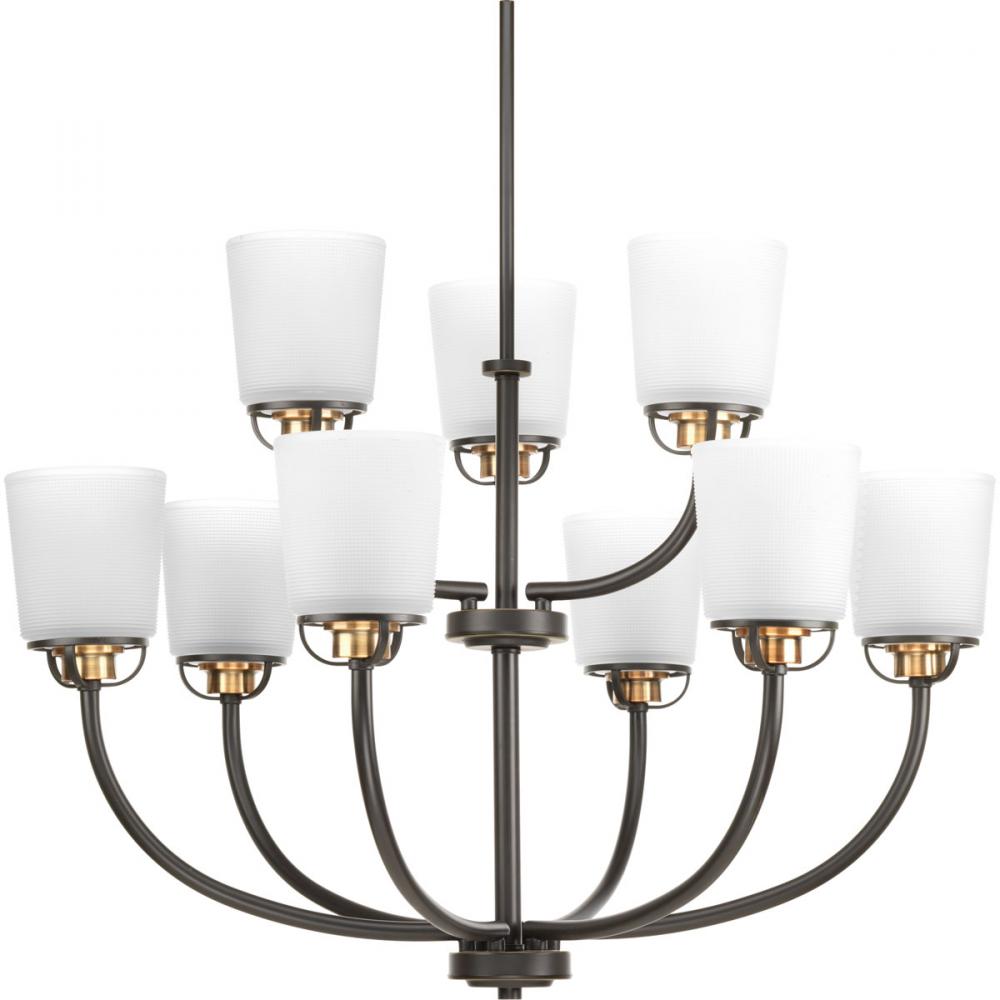 West Village Collection Nine-Light Antique Bronze Etched Double Prismatic Glass Farmhouse Chandelier