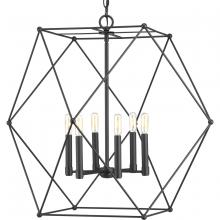 Progress P500084-031 - Spatial Collection Six-Light Matte Black Global Pendant Light