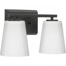 Progress P300462-31M - Vertex Collection Two-Light Matte Black Etched White Glass Contemporary Bath Light