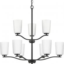 Progress P400351-31M - Adley Collection Nine-Light Matte Black Etched White Glass New Traditional  Chandelier