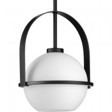 Progress P500358-31M - Delayne Collection One-Light Mid-Century Modern Matte Black Etched Opal Glass Pendant Light