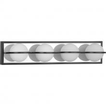 Progress P300313-031-30 - Pearl LED Collection Four-Light Matte Black Opal Glass LED Modern Style Bath Vanity Light