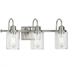 Progress P300322-009 - Aiken Collection Three-Light Clear Glass Brushed Nickel Farmhouse Style Bath Vanity Wall Light