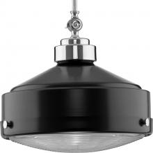 Progress P500170-031 - Loftin Collection One-Light Matte Black Clear Patterned Glass Farmhouse Pendant Light