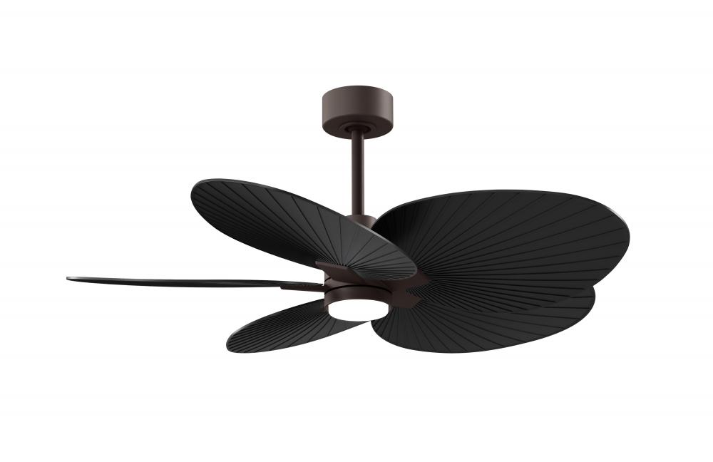 Alessandra Tropical 5-blade ceiling fan in Textured Bronze and Matte Black blades.