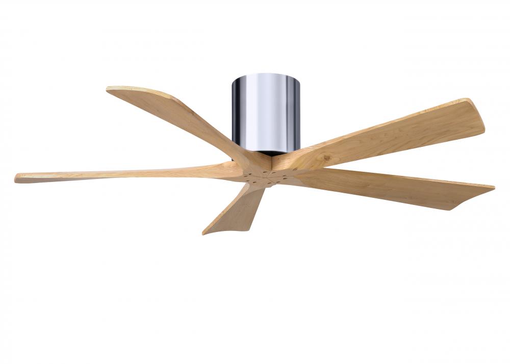 Irene-5H three-blade flush mount paddle fan in Polished Chrome finish with 52” Light Maple tone