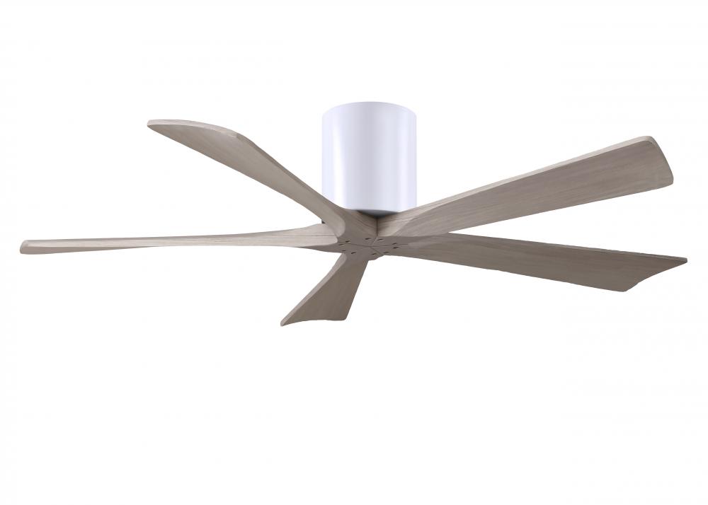 Irene-5H three-blade flush mount paddle fan in Matte White finish with 52” Gray Ash tone blades.