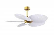 Matthews Fan Company AKTPLK-BRBR-MWH - Alessandra Tropical 5-blade ceiling fan in Brushed Brass and Matte White blades.