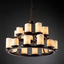 Justice Design Group CNDL-8767-14-AMBR-MBLK - Dakota 21-Light 2-Tier Ring Chandelier