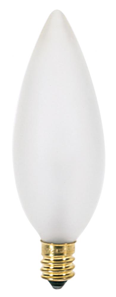 25 Watt BA9 1/2 Incandescent; Frost; 1500 Average rated hours; 212 Lumens; Candelabra base; 120