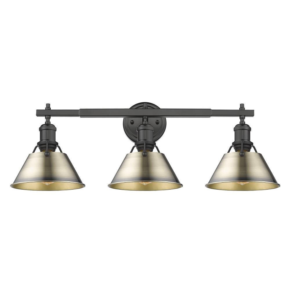 Orwell 3-Light Vanity Light in Matte Black with Aged Brass