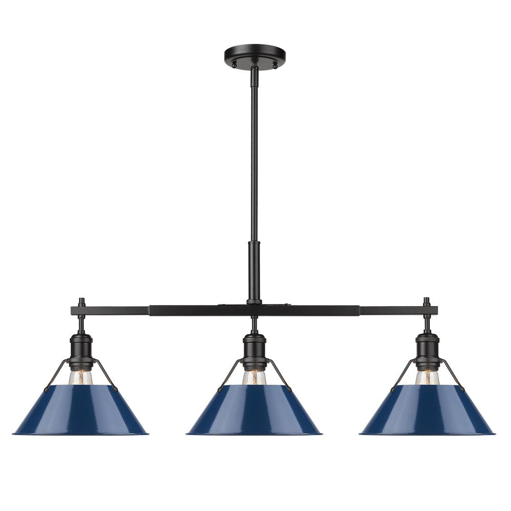 Orwell 3-Light Linear Pendant in Matte Black with Matte Navy