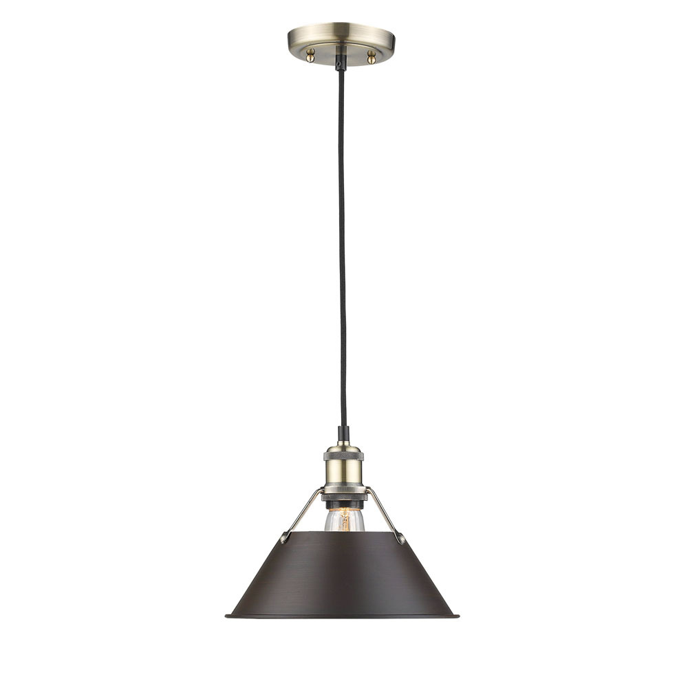 Orwell AB Medium Pendant - 10" in Aged Brass with Rubbed Bronze shade