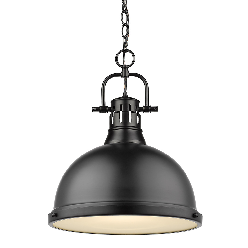 Duncan 1 Light Pendant with Chain in Matte Black with a Matte Black Shade