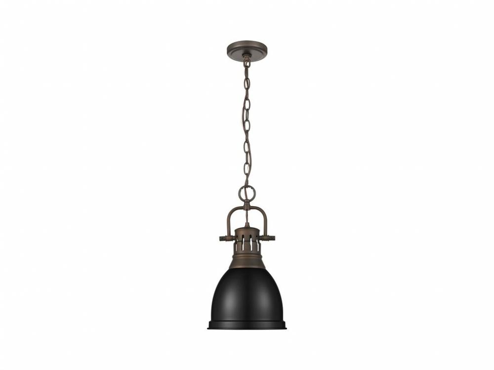 Duncan Small Pendant with Chain in Rubbed Bronze with Matte Black