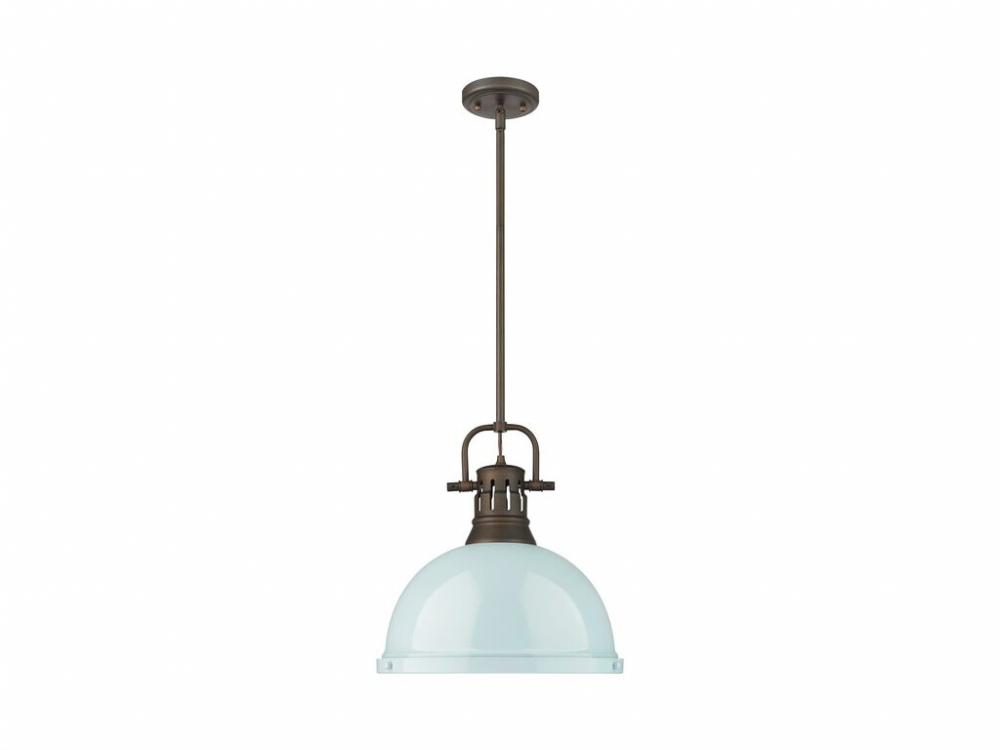 Duncan 1-Light Pendant with Rod in Rubbed Bronze with Seafoam