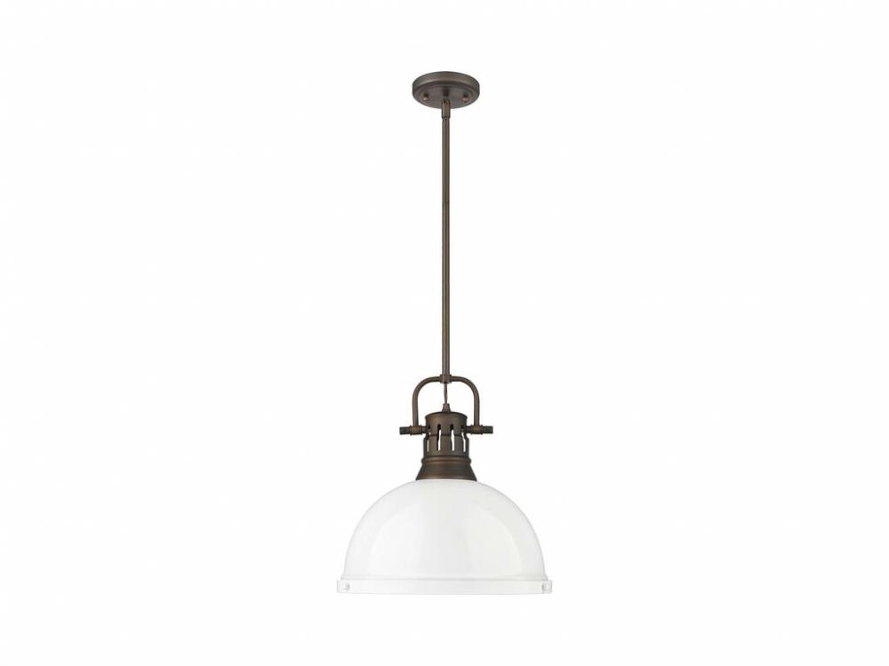 Duncan 1-Light Pendant with Rod in Rubbed Bronze with White