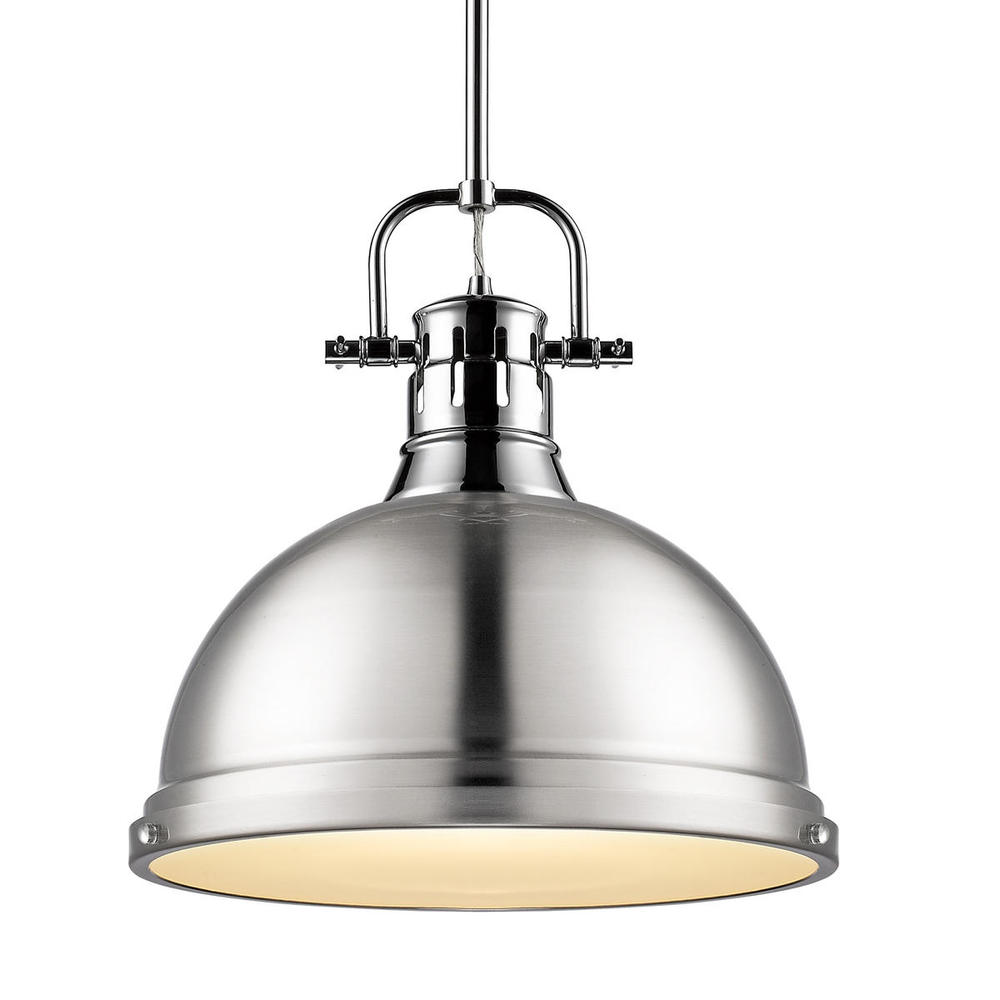 Duncan 1-Light Pendant with Rod in Chrome with Pewter