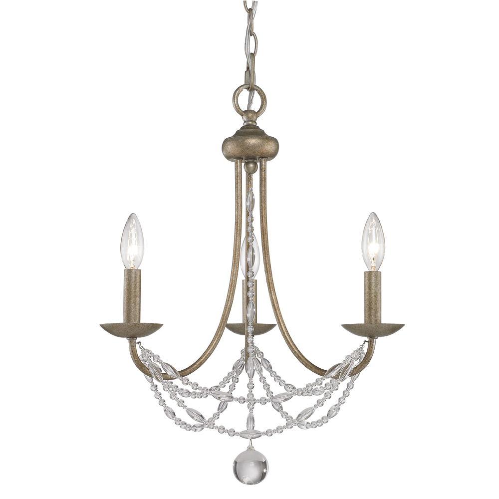 Mirabella 3 Light Mini Chandelier in Golden Aura with Pearl Chiffon Shade