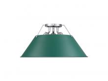 Golden 3306-3FM CH-GN - Orwell 3-Light Flush Mount in Chrome with Pine Green