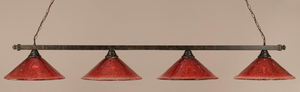 Four Light Bronze Raspberry Crystal Glass Pool Table Light