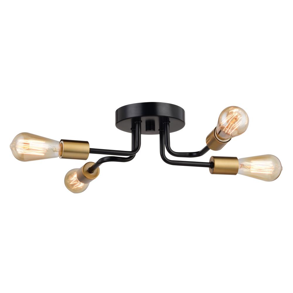 Rhine 15.75-in. 4 Light Semi-flush Mount Black and Natural Brass