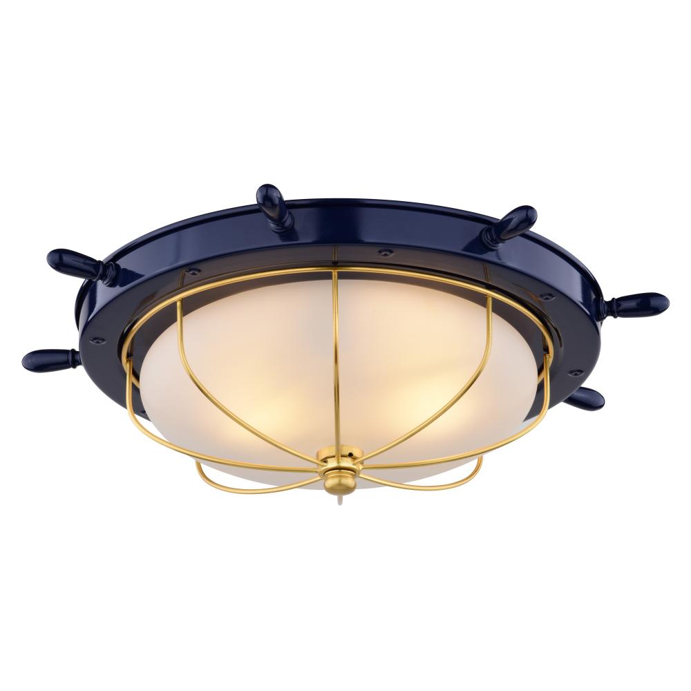 Orleans 15-in. W Flush Mount Navy Blue and Matte Gold