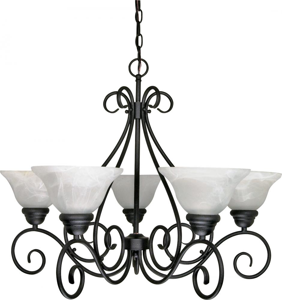 Castillo - 5 Light Chandelier with Alabaster Swirl Glass - Textured Flat Black Finish