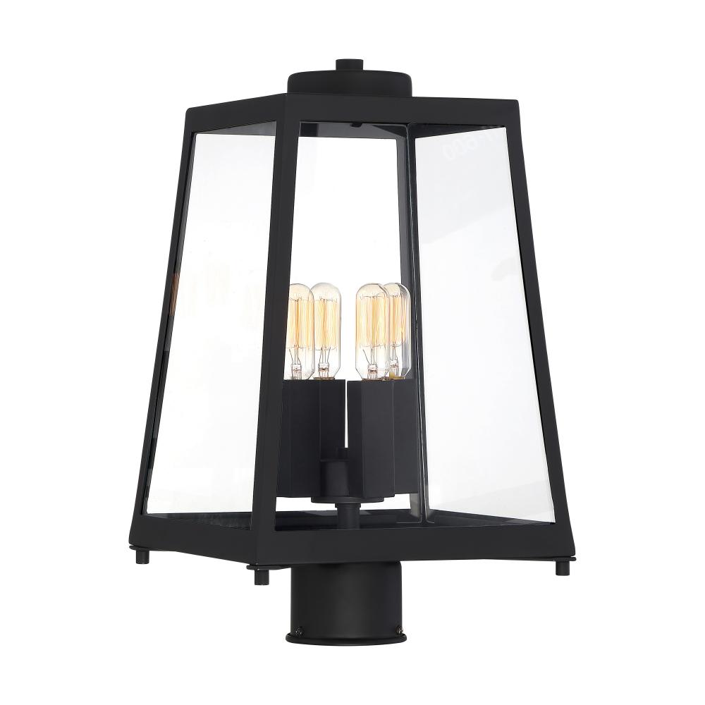 Halifax - 4 Light Post Lantern - with Clear Glass - Matte Black Finish