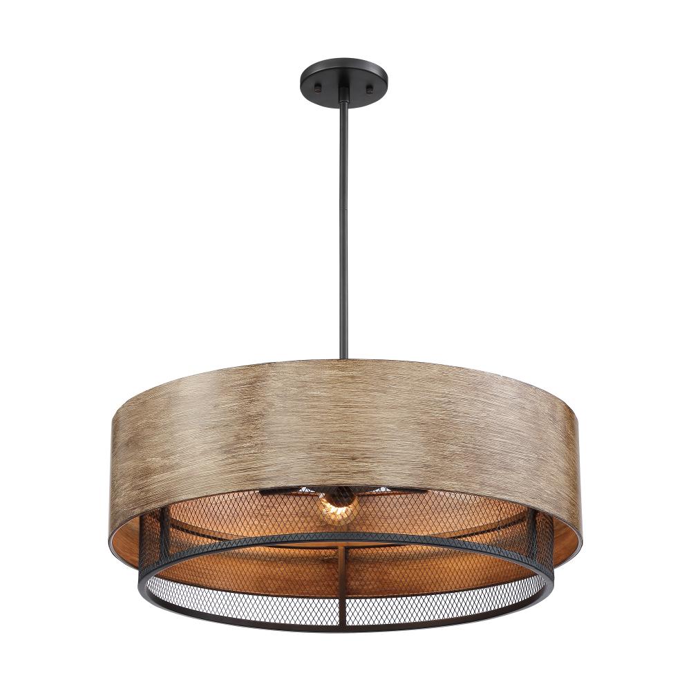 Barrique - 5 Light Pendant - Black with Honey Wood Finish