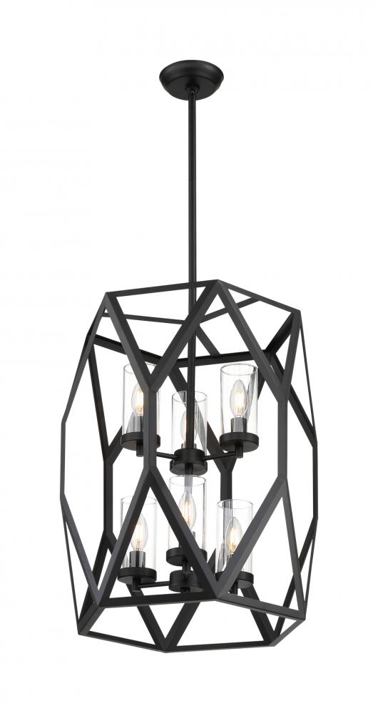 Zemi - 6 Light Pendant with Clear Glass - Black Finish