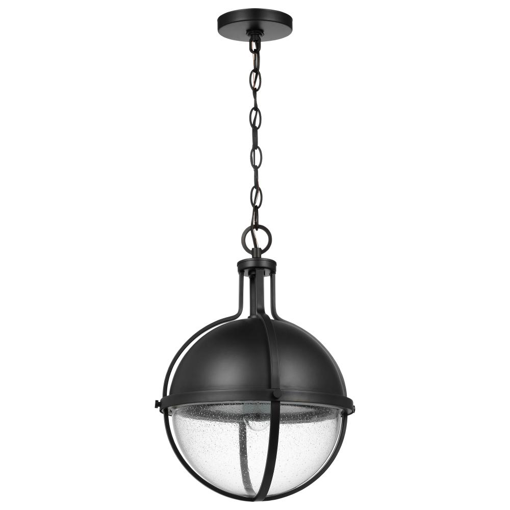 Lincoln; 1 Light Large Pendant; Medium Base; 60 Watt; Matte Black Finish; Clear Seeded Glass